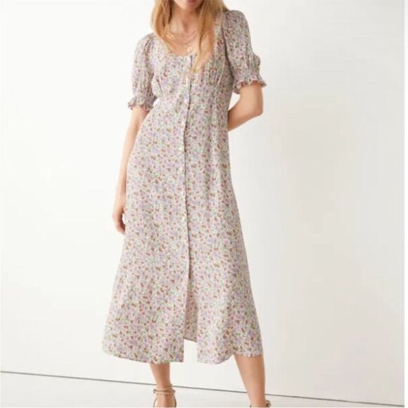 & Other Stories Printed Button Up Midi Dress Floral rayon NWT 10 - Picture 1 of 9